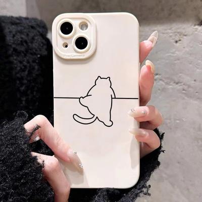 Cute Cartoon Line Cat Phone Case For iPhone 17 Air 16 15 14 Pro Max 12 11 13 Mini 17 Air XS X XR 16E Silicone Soft Back Cover