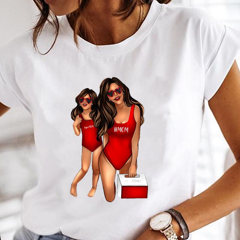 Années 90 Maman Mère Aquarelle Mère Tendance Manches Courtes Imprimé T-shirt Haut Mode d'Été T-shirt Dame Vêtement Féminin Décontracté T-shirt Graphique