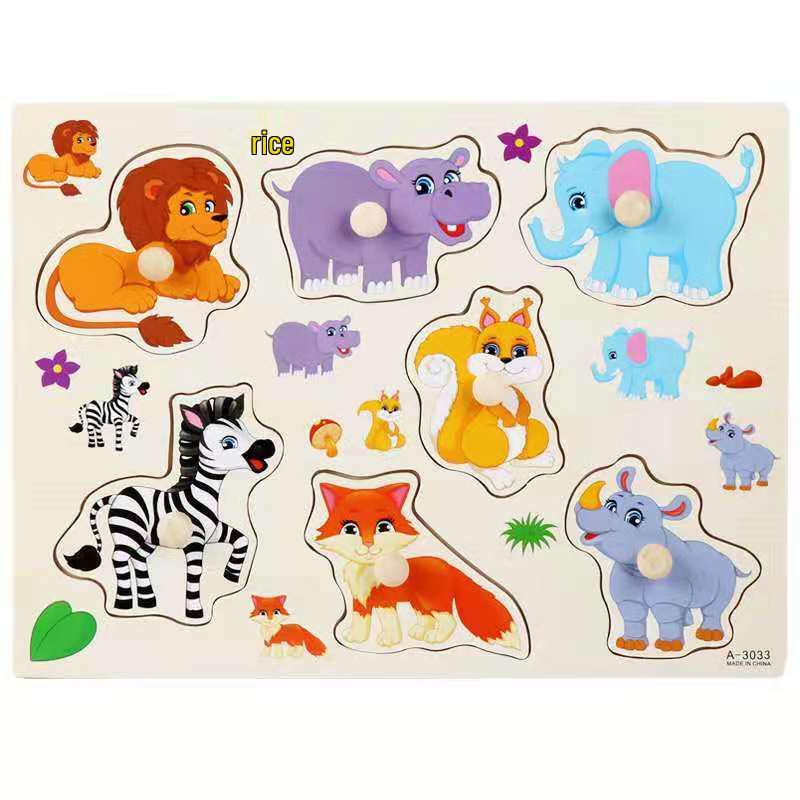 Wooden 3D Educational Grasping Board & Puzzle for Children: Animal & Fruit Theme Cognitive Toy