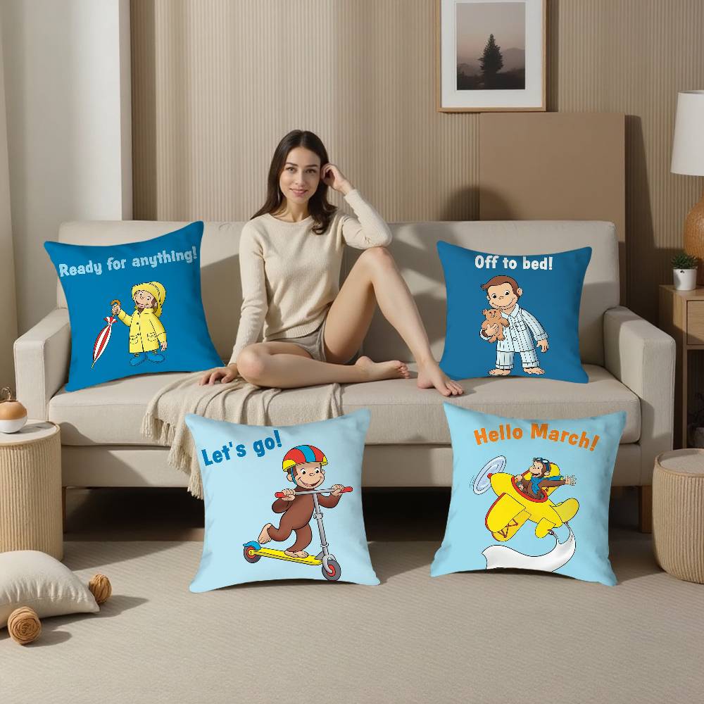 Curious G-George Cartoon Pillow Case Sofa Living Room Bedroom Double-sided Printing Square Cushion Nap Time Pillow Case