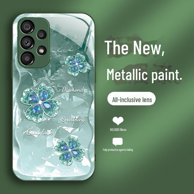 

Чехол для Samsung S23 Plus/Galaxy 23 Ultra из стекла Four-Leaf Clover с защитой объектива S8 — усовершенствованная конструкция против падения S23 Ultra зелёный