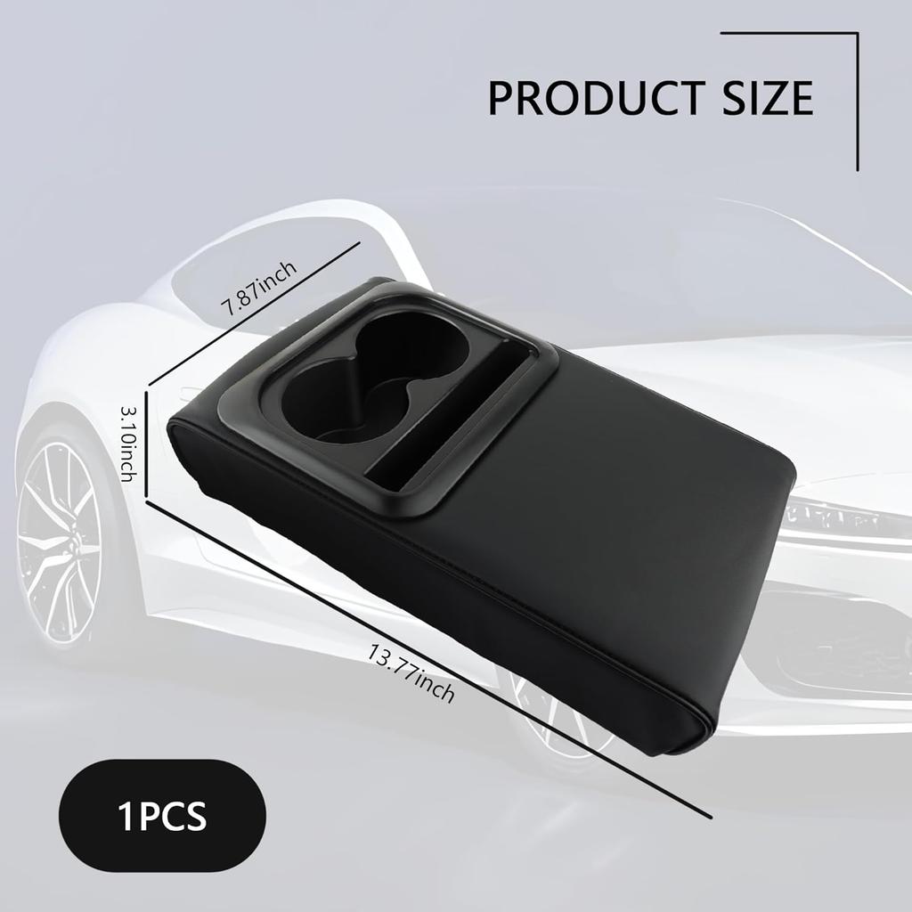 Leather Center Console Cover With Cup Holder,Booster Car Armrest Cover For Protecting Car Armrest Box & Car Decorations,Universal Car Accessories