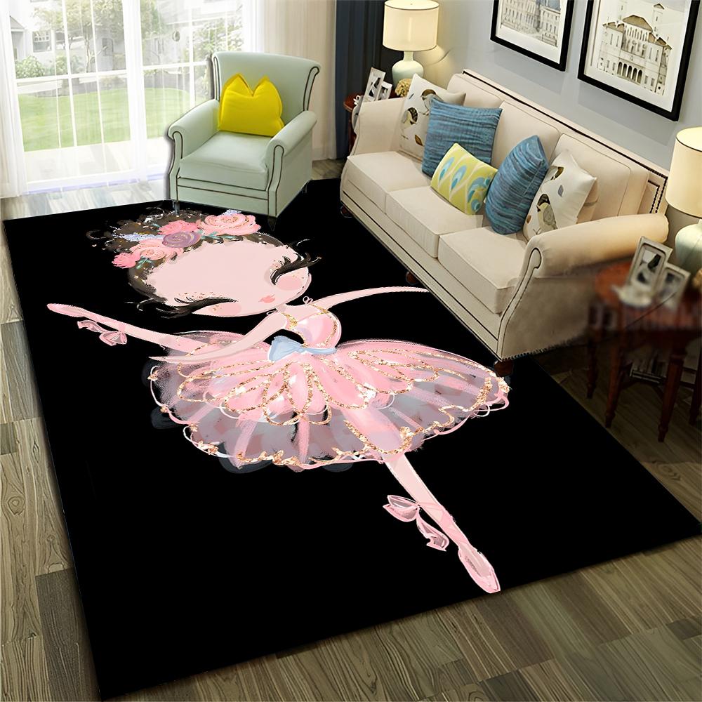 Ballet Girl Ballerina Swan Cartoon Carpet Rug for Home Living Room Bedroom Sofa Doormat Decor,kids Area Rug Non-slip Floor Mat