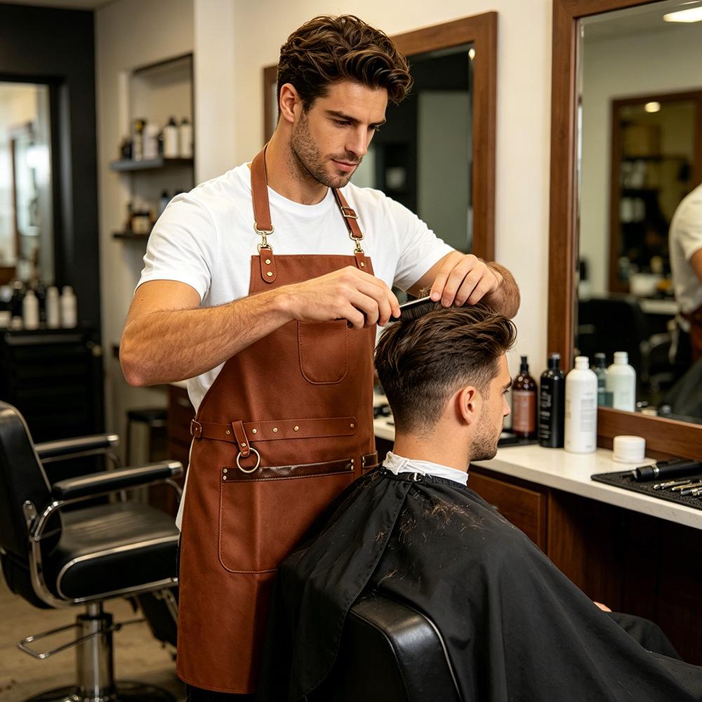 Waterproof PU Leather Apron – Oil-proof for Hairdressers, Barbers, Coffee Shops, and Bartenders.