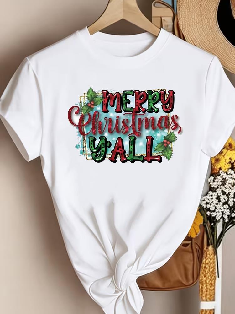 (Asian Size) Style Cute 90s New Year Clothing T Shirt Women Fashion Christmas Festival Tee Top Print Female Woman Short Sleeve Graphic T-shirts