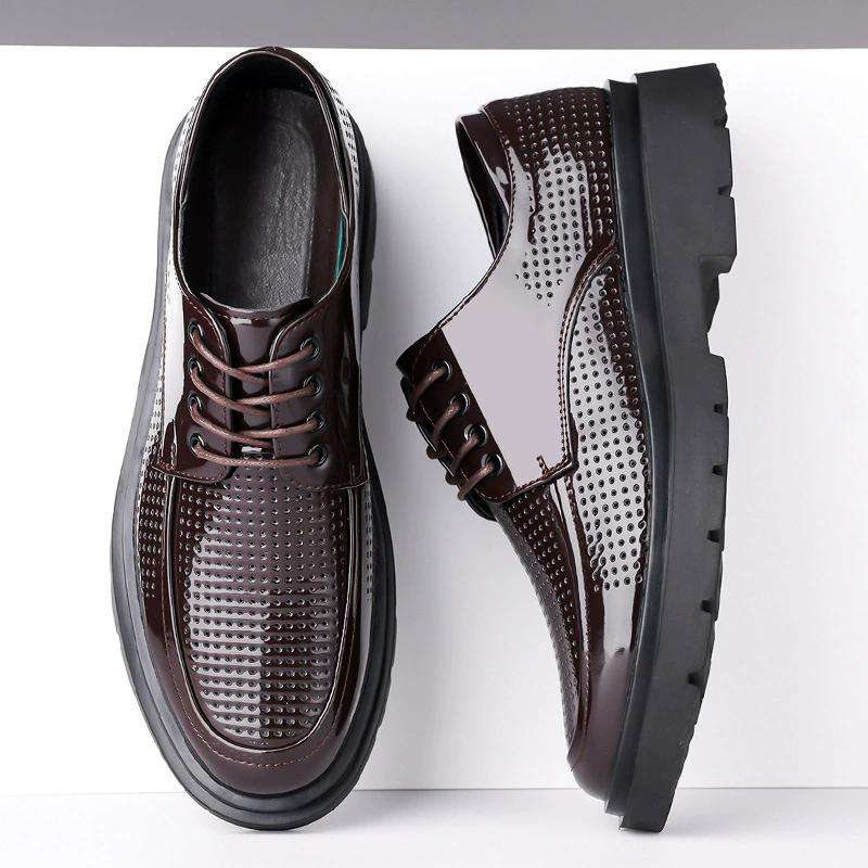 Summer Fashion Formal Men Shoes Punch Lace Breathable Hollow Business Dress Shoes Genuine Leather Casual Sandals Oxfords