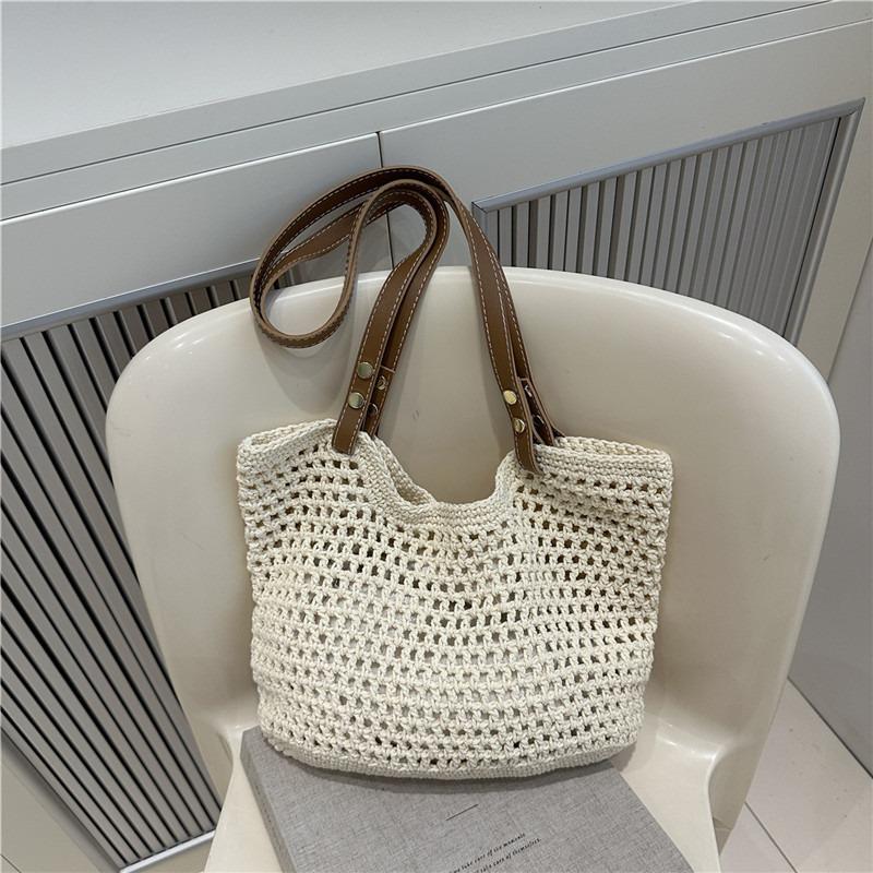 Knitted Tote Bag, New Simple and Versatile Beach Bag, Holiday Wind, Large-capacity Hand-woven Bag, Hollow Commuter Bag