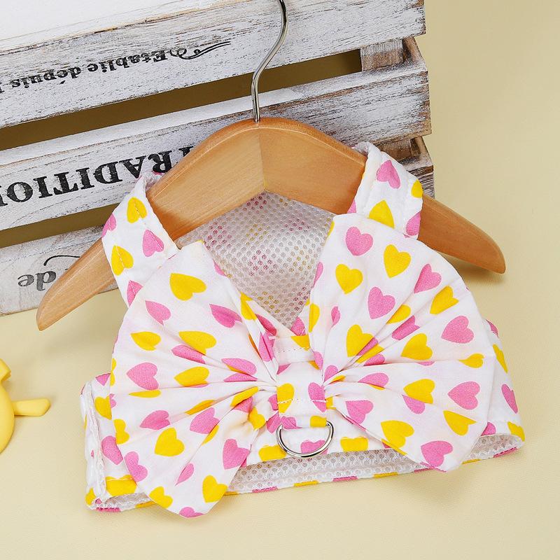 Cute Pet Cat Small Dog Pomeranian Bi Bear Dog Clothes Bow Chest Strap Leash Walking Dog Vest