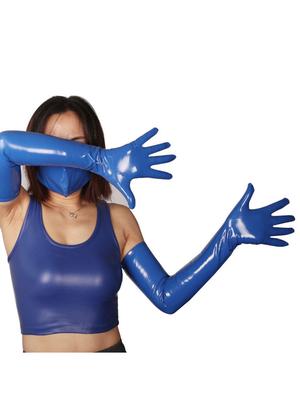 Faux Latex PVC Shiny Five Finger Gloves Maid Nightclub Dance Perform Long Gloves Elastic Exotic PU Leather Gloves Cosplay Outfit