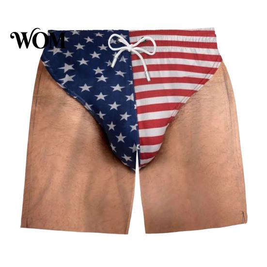 American Flag Pattern Shorts Funny Patriotic Men Shorts, Stars And Stripes Swim Trunks, Quick Mens Trunks Dry Drawstring Waist Board for Summer Beach