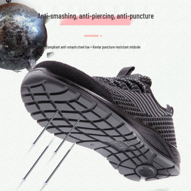 Leichte, atmungsaktive Sicherheitsschuhe mit Stahlkappe: Stoßfest, Durchstichfest, Rutschfest, Flyknit-Obermaterial für den Sommerbau.