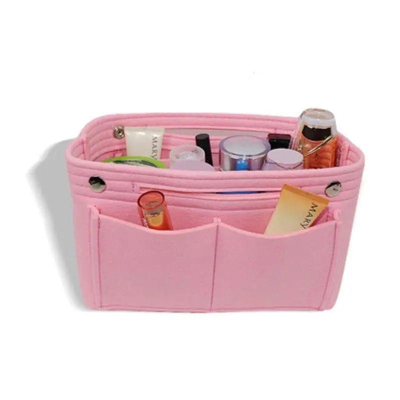 Multifunctional Women's Travel Felt Cosmetic Bag with Snap Closure, Large Capacity for Storage