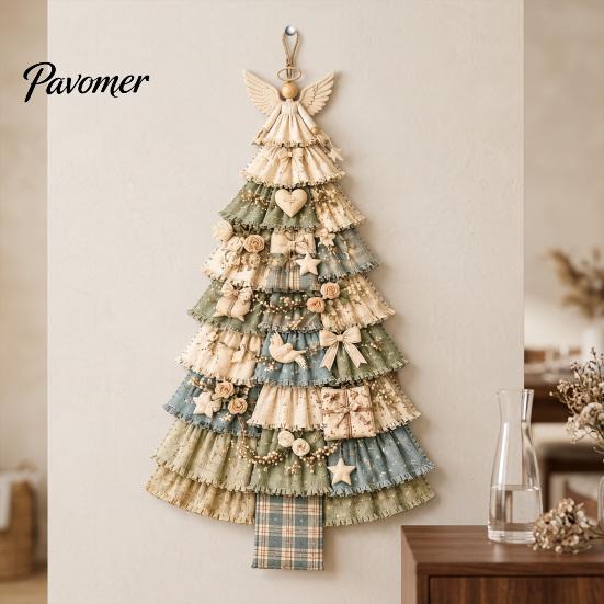 Durchdachtes handgemachtes Geschenk für Weihnachten Türhänge-Set, Patchwork-Baumdekoration DIY Nähen Texturiertes Stoff-Wandset, Rustikales Bauernhaus-Feiertags