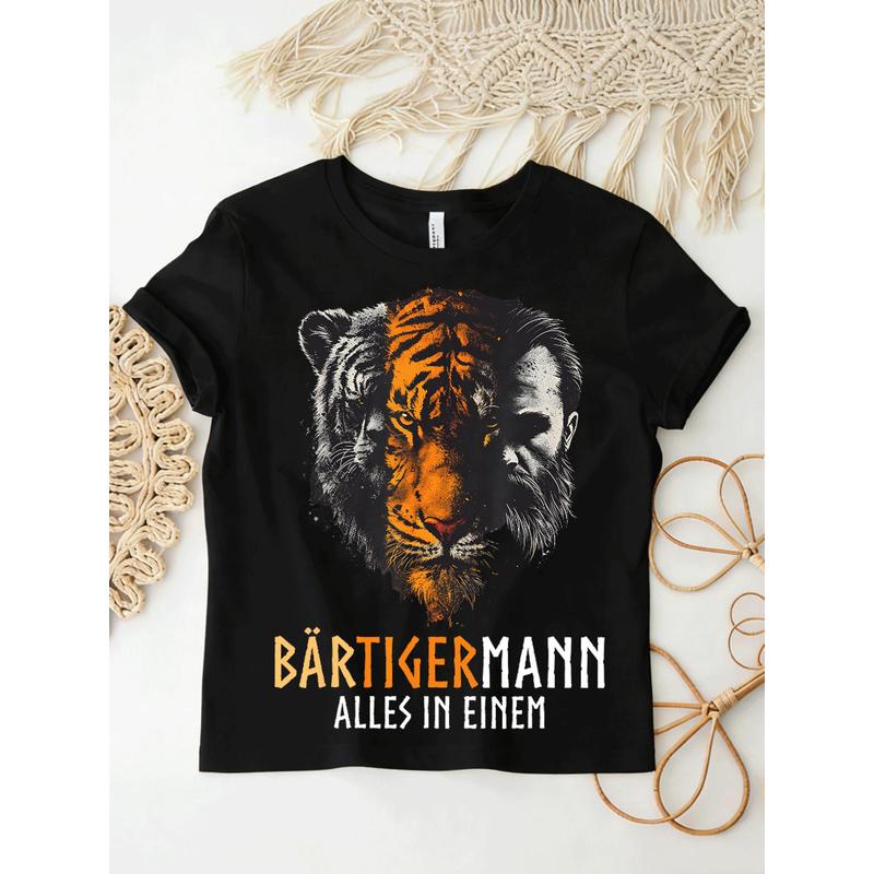 Bartigermann Alles In Einem Bear Tiger Viking for Man T-Shirt, Black for Men Women Unisex All Season Funny T-Shirt, 180g