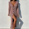 Plus Size Women's Casual Knit Threaded Button Long Sleeve Cardigan Dresses