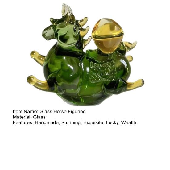 Hand Blown Glass Horse Figurine Handmade Lucky Horse Chinese New Year Feng Shui Statue for Collectible Home Office Bookshelf Desk Decor
