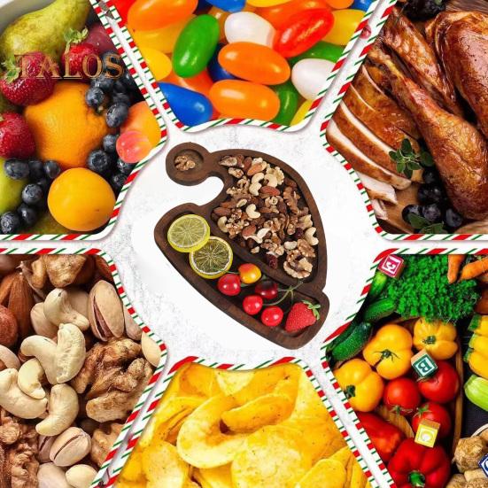 Christmas Wood Dinner Plate Set Festive Wooden Serving Trays for Xmas Snacks Cheese Fruit Holiday Party Food Tray Gift for Family Friends Teachers