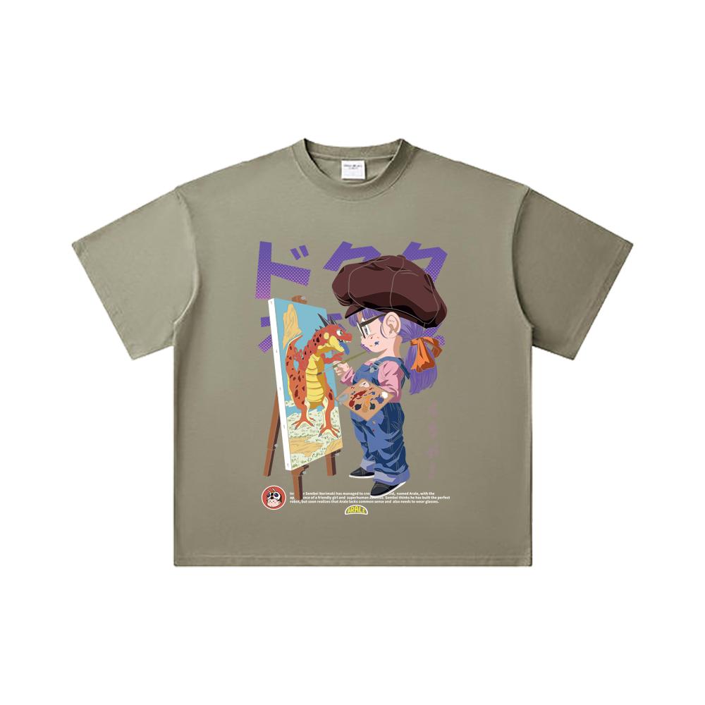 260 GSM Double Yarn 32 Count 100% Cotton Dragon Ball V10 Arale Print Unisex Heavy Cotton T Shirt