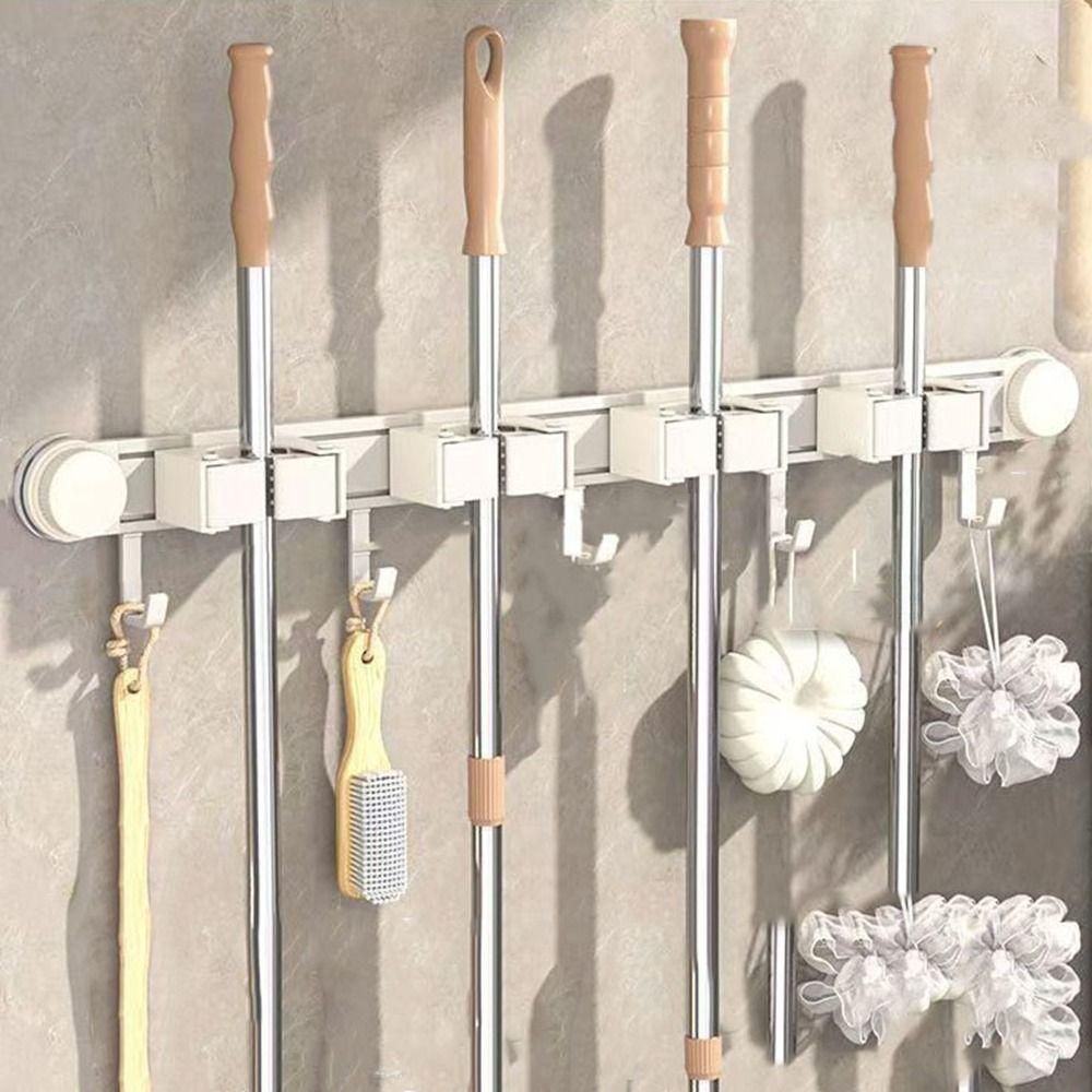 Space Aluminum Suction Cup Mop Clamp Reusable Mop Clip Rack Broom Mop Holder  Bathroom