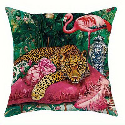 Home Decor Leopard & Tropical Floral Decorative Pillow Covers Pattern Cushion Cover Suitable For Sofa Bedroom Car Pillow Cover