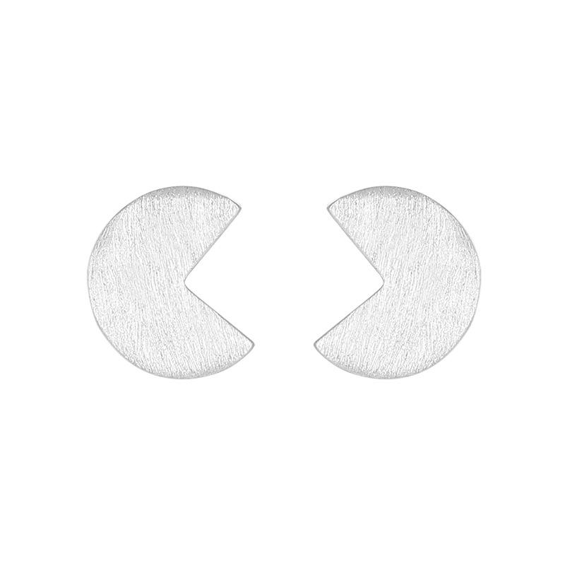 Banyan Tree S925 Silver Brushed Geometric Cutaway Round Earrings for Women - Sweet Cool Style