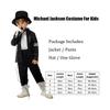 (Altura 115-125cm) Niño Michael Jackson Billie Jean Traje Negro Baile Disco Halloween Disfraz de Fiesta Rey del Pop de los 80 Disfraz para Niños
