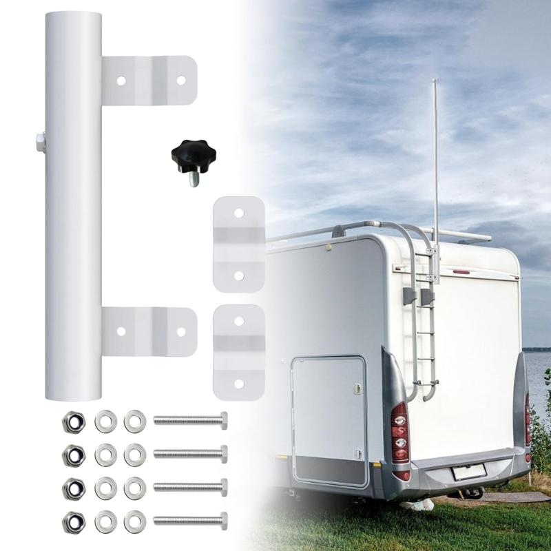 Vehicle Flagpole Bracket for Displays, Tubular Mount with Backing Plates and Hardware for Recreational Vehicles