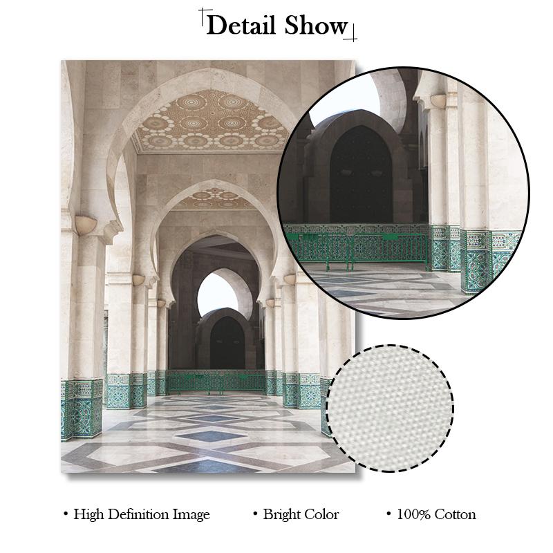 Islamic Bismillah Painting Green Leaf Canvas Poster Moroccan Arch Calligraphy Wall Art Picture Print for Living Room Home Decor