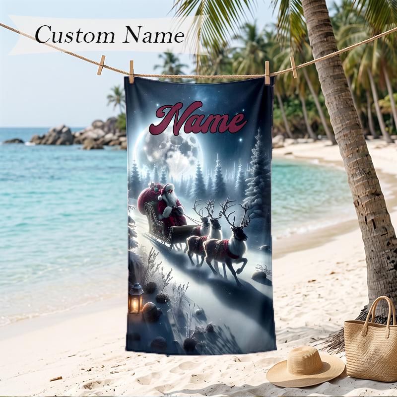 Christmas atmosphere Custom Name Printed Beach Towel Personalized Soft Towel For Swimming Beach Travel