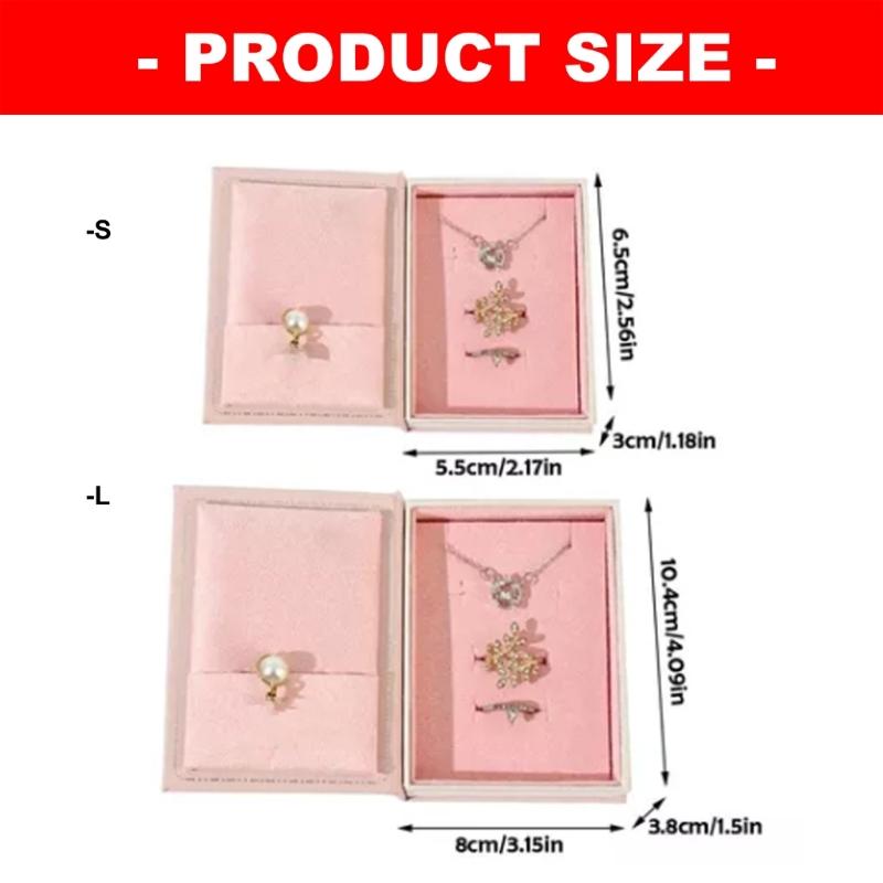 Jewelry Presentation Box with Book Style Flip Lid, Soft Lined Ring Holder Panel and Display Space for Gift Packaging