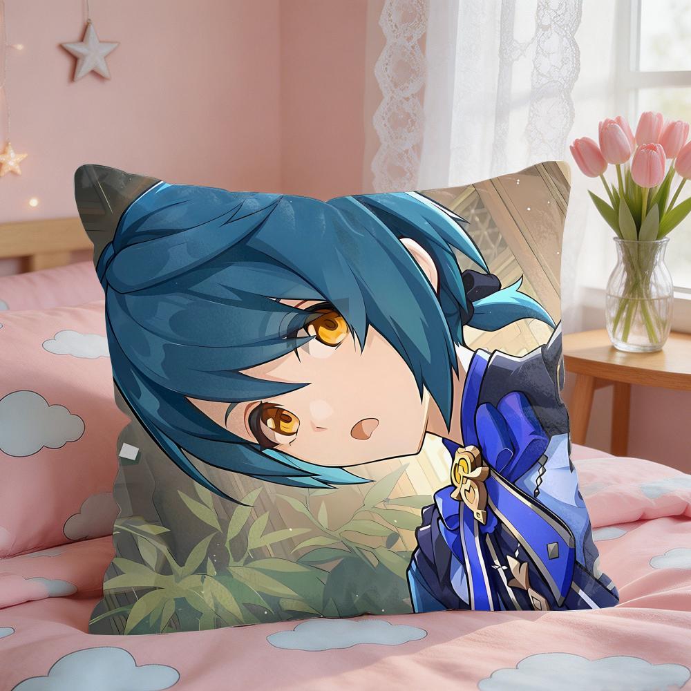 Xingqiu Genshin Impact Cushion Cover Square Short Plush Pillow Case Living Room Sofa Home Decor Funda X
