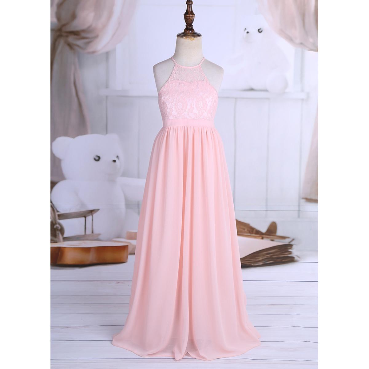 

Весільна сукня для подружок нареченої для дівчаток на хуторі з шифоновим шнурком і шифоном для дівчаток. Юнацька бальна сукня. 13-14 Years перлинний/рожевий