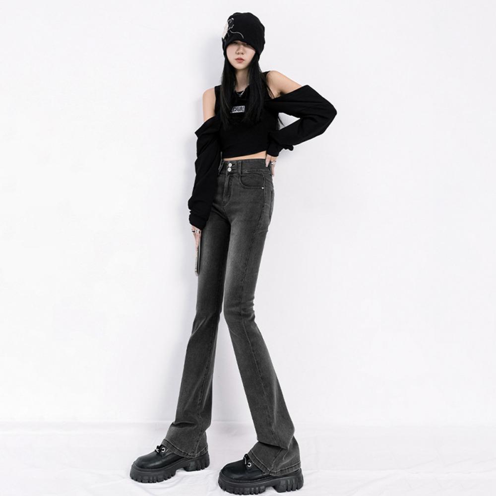 Jeans Micro-pull Pants Women's High Waist Autumn and Winter New Double Buckle Trendy Fat MM Thin Micro-flared Trousers Ins Trendy