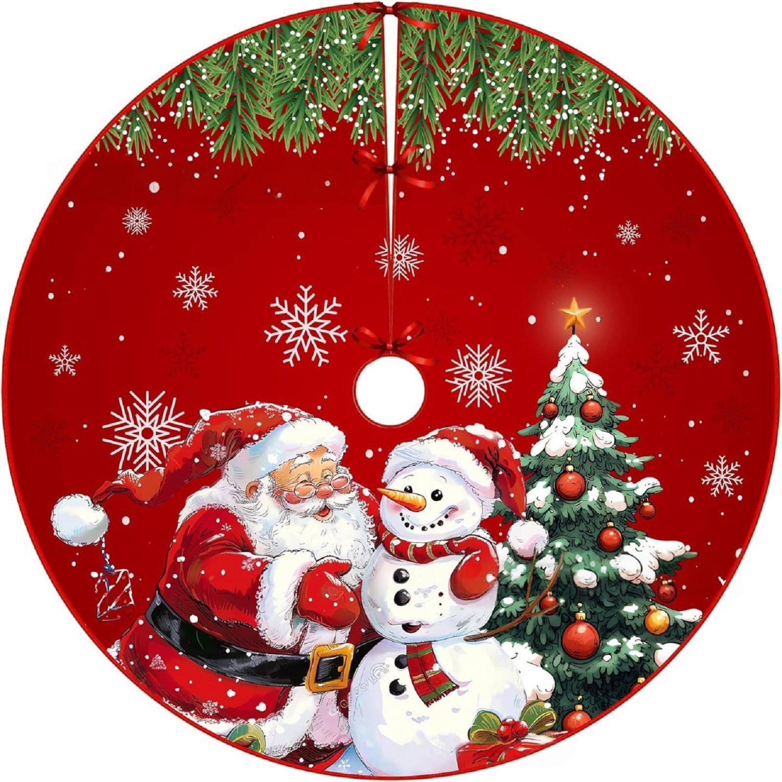 

Красная юбка для рождественской елки, украшения для рождественской елки, мягкий плюшевый коврик для рождественской елки со снежным узором для украшений, праздничная вечеринка, 35 дюймов One Size красный