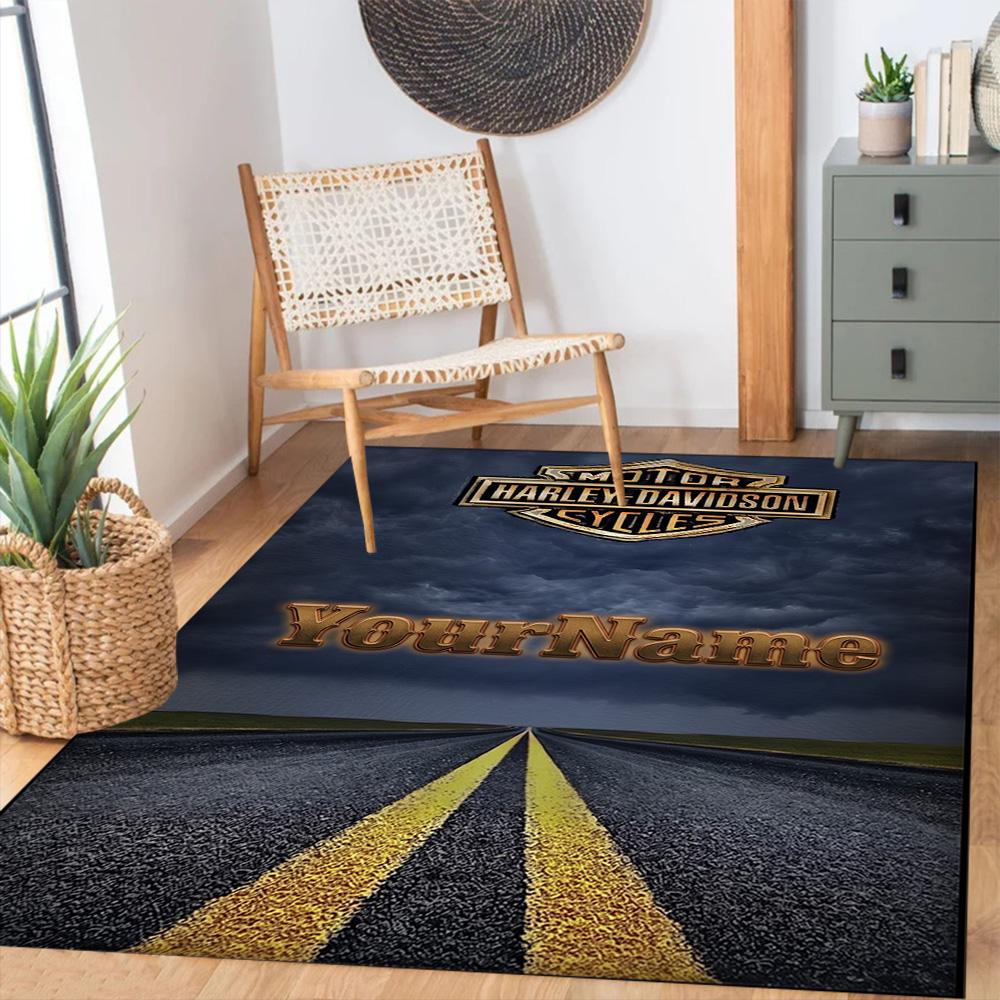Harley-davidson Motorcycles Customized Name Floor Rug Office Rug Design for Dining Room Bedrooms Playrooms Decorate room Anti-slip Rug