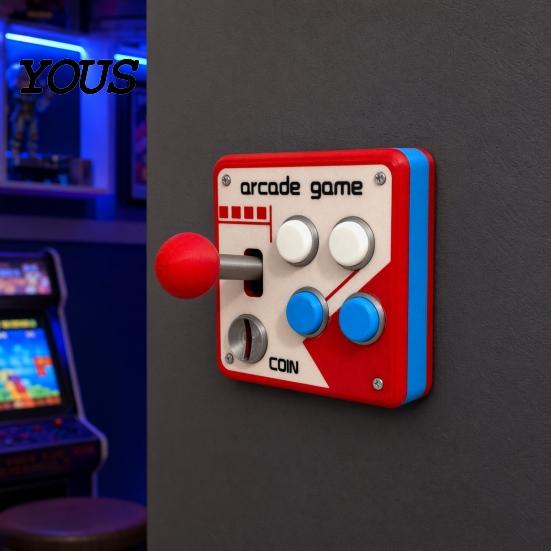 Arcade Game Panel Decor Switch Wall Decoration, Retro Control with Movable 90s Rocker, Mount for E-Sports Room Buttons