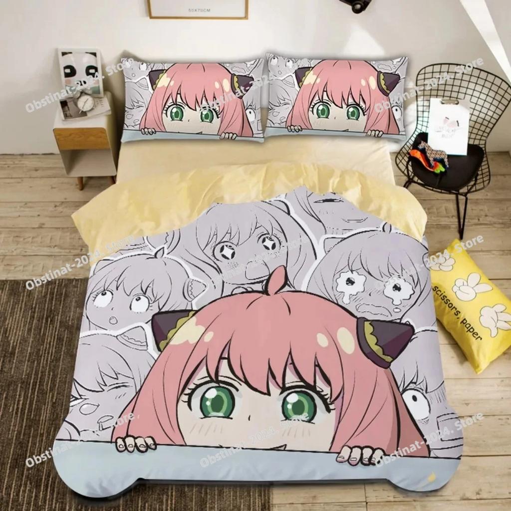 Anime Spy X Family Bedding SetSpy Funny Anya Printed With Pillowcase Bed Duvet Cover Soft Single Double Queen Super King Size
