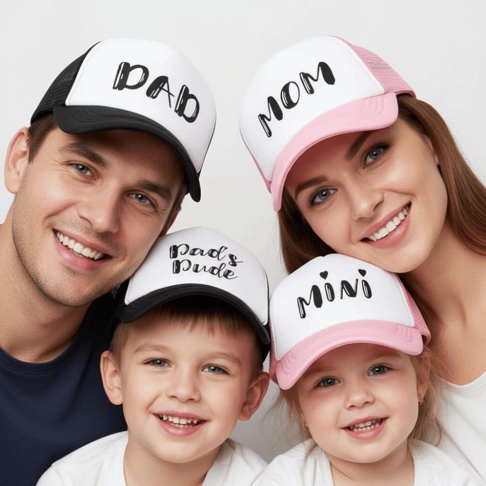 DAD MOM MINI Printed Family Baseball Cap Washed Cotton Mesh Baseball Hats For Mom Dad Kids