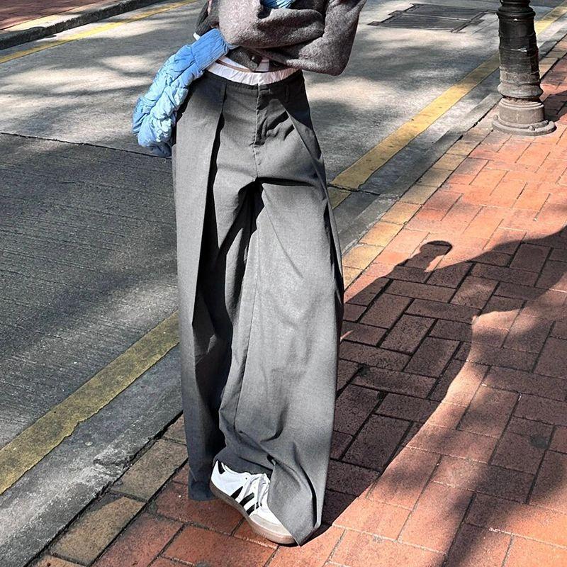 

Модные ветрозащитные стильные лоскутные брюки-костюм с высокой талией и широкими штанинами Grey S