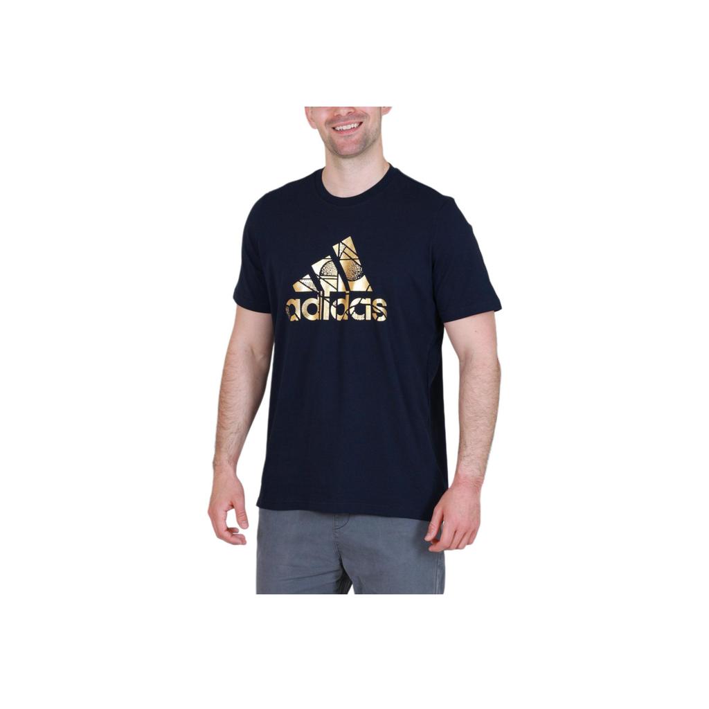 Adidas Gold Logo Printed Round Neck Sports Short Sleeve T-Shirt Men T-Shirt Dark-Blue HE4790