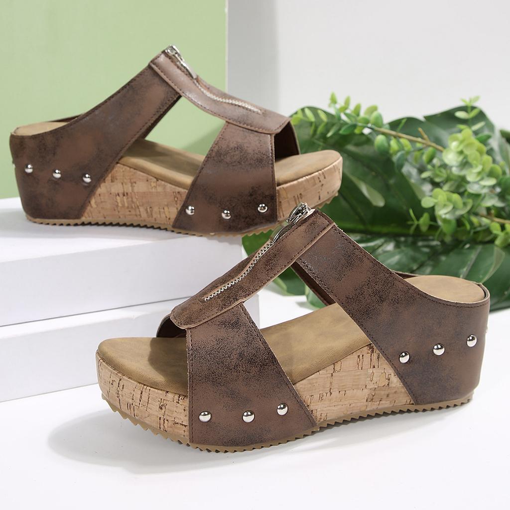 Plus Size Shoes for Women 36-43 Summer Fashion Slip On Platform Wedges Flats Peep Toe Comfortable Non-slip Sandals 2026