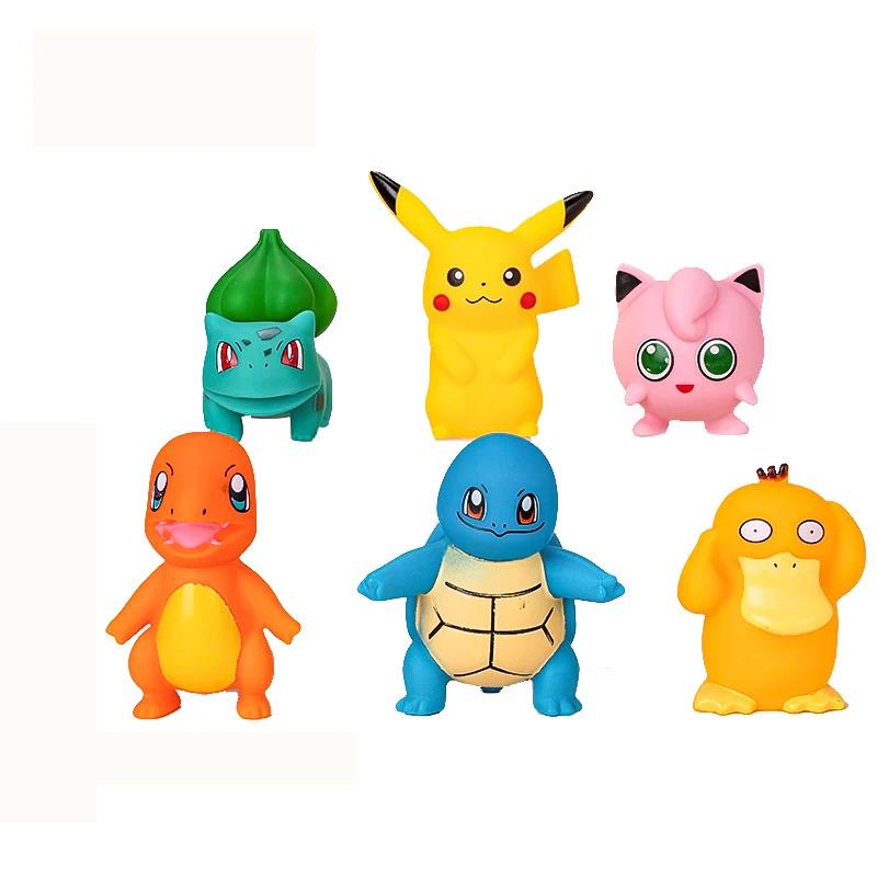 6 Piezas Figuras Anime Pokemon Pikachu Juguetes Modelo Charmander Psyduck Squirtle Jigglypuff Bulbasaur Kawaii Colecciona Muñecos Regalo para Niños