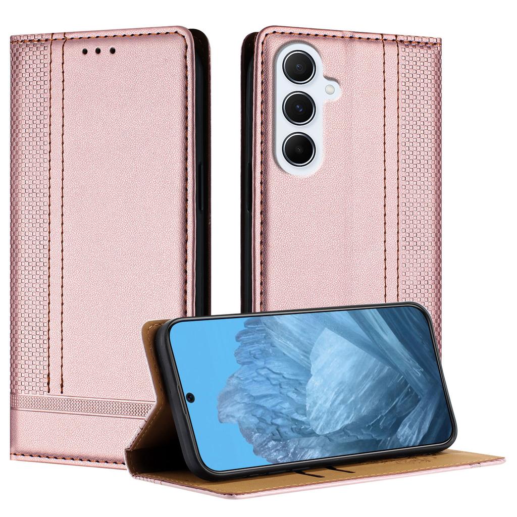 For Samsung Galaxy A56 5G Case L-Shaped Grid Pattern Leather Stand Phone Cover with Card Slots