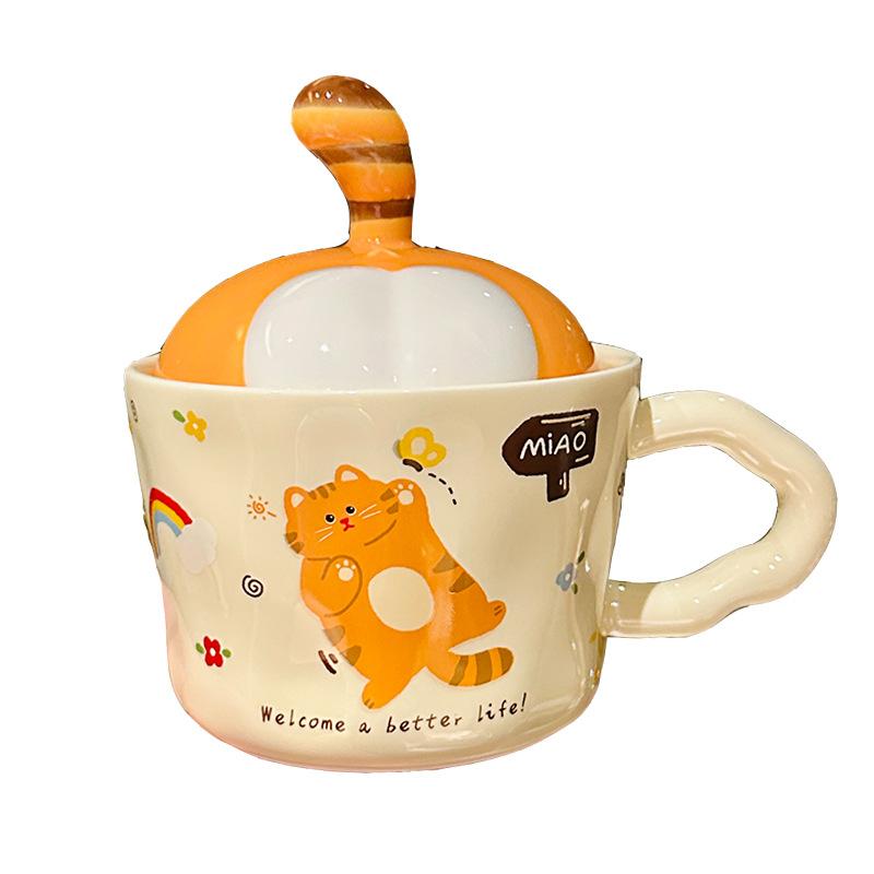 Creatively Designed Cat Mug with Lid Cute Kitten Ceramic Mug Home Water Cup  Souvenir