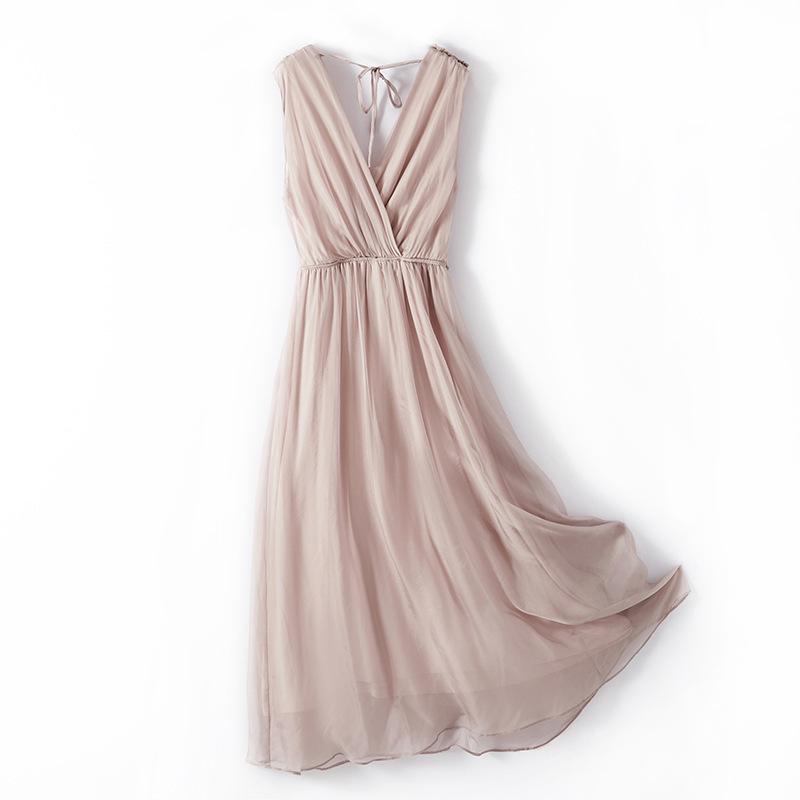 2025 Summer New Heavy Silk Dress Women's Medium and Long Sleeveless High-end Mulberry Silk Thin Long Dress OL Hair