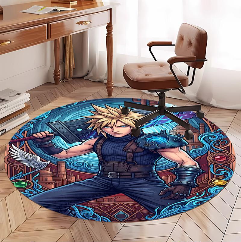 Final Fantasy Pattern Round Rug, Indoor/Outdoor Mat, for Picnic, Gameroom, Bedroom, Office, Living Room, Home Decor Carpet, Birthday Gift