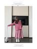Pink Striped Patchwork Maternity Sweatshirt Dress – Mid-Length 2024 Autumn Retro Loose College Style