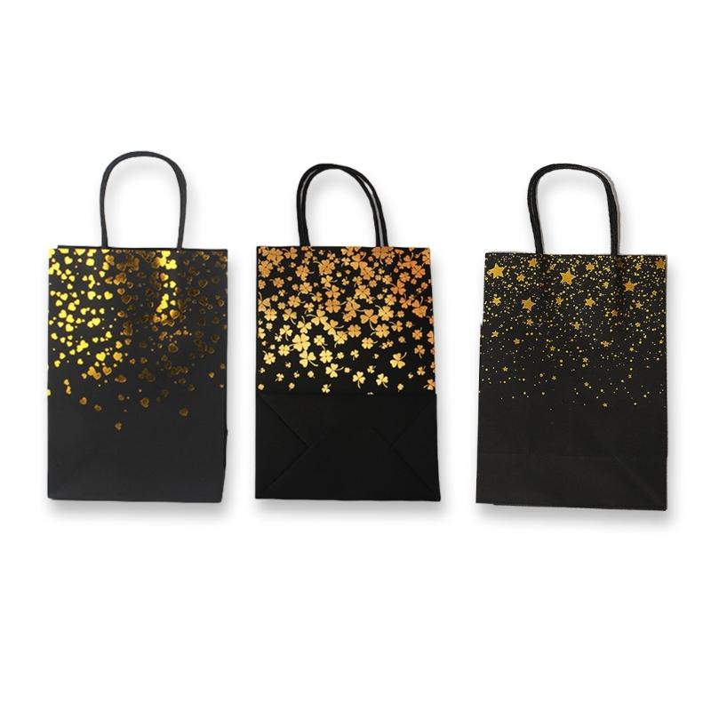 12pcs Kraft Paper Bags with Stylish Hotfoil Embossing Gift Packaging Bags for Weddings and Event Elegant Handbag