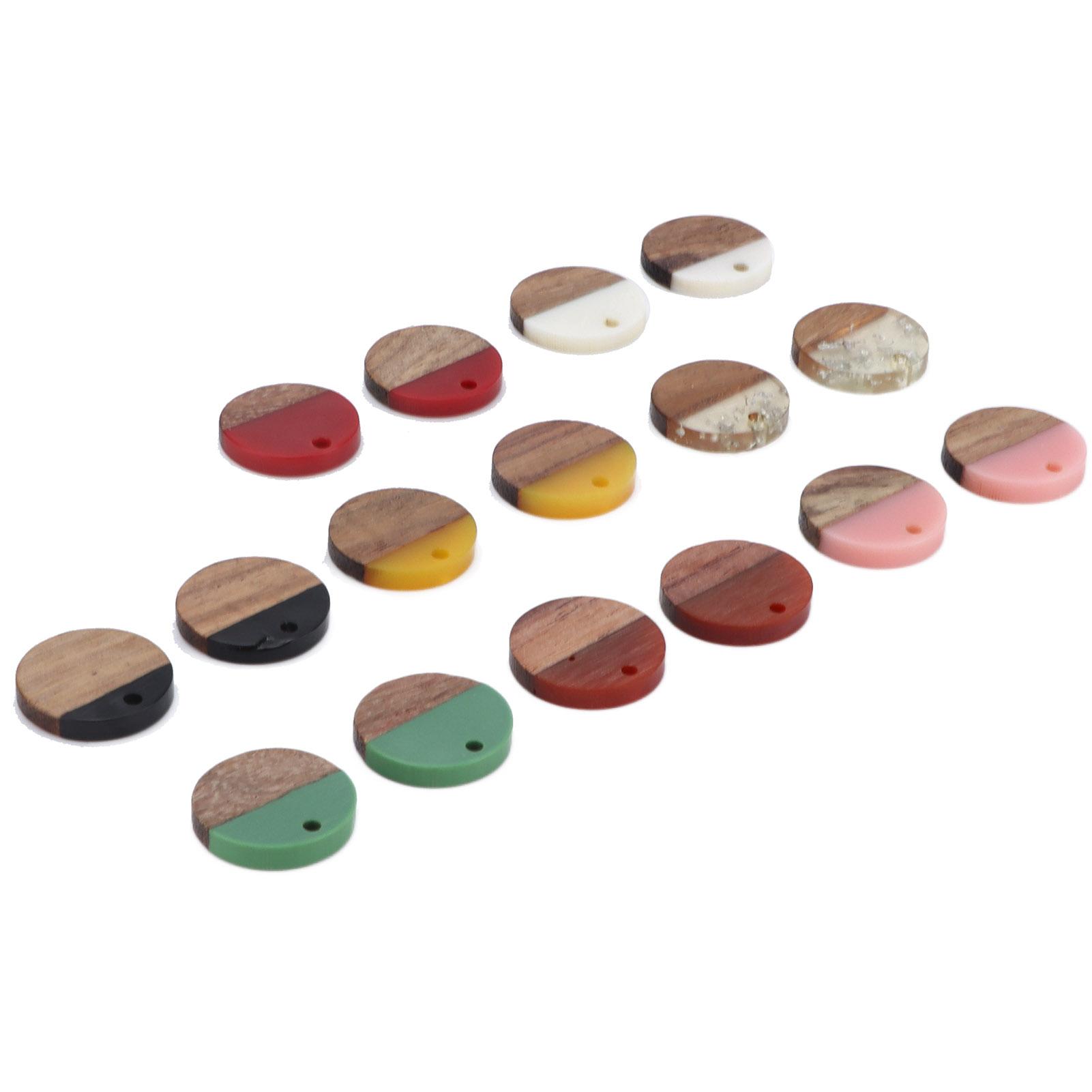 

16Pcs Resin Wood Pendants Round Shape Textured DIY Jewelry Craft Decoration Accessories