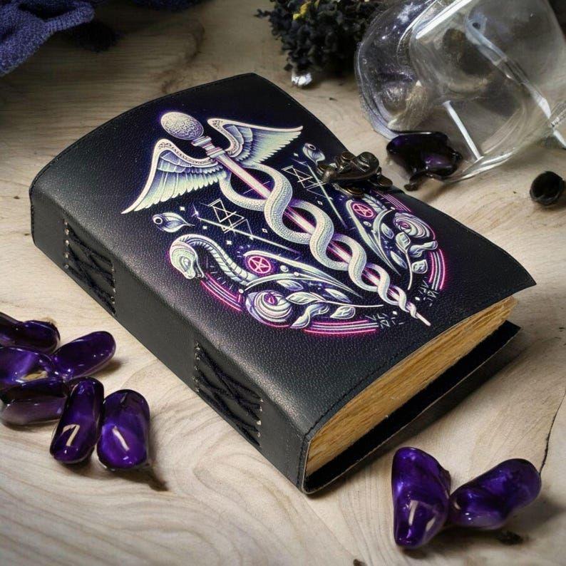 Leather Journal Gothic Notebook Snake Grimoire Print - Vintage Handmade Journal Book of Shadows Witchcrafts Journal Gift for Men